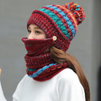 Women Winter 3PCS Hat Scarf and Mask Korean winter knitted hat