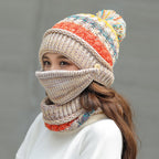 Women Winter 3PCS Hat Scarf and Mask Korean winter knitted hat