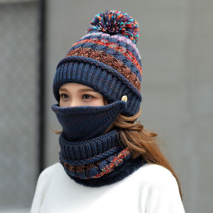 Women Winter 3PCS Hat Scarf and Mask Korean winter knitted hat