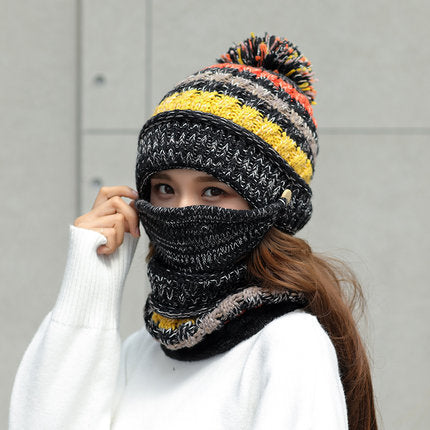 Women Winter 3PCS Hat Scarf and Mask Korean winter knitted hat