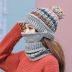 Women Winter 3PCS Hat Scarf and Mask Korean winter knitted hat