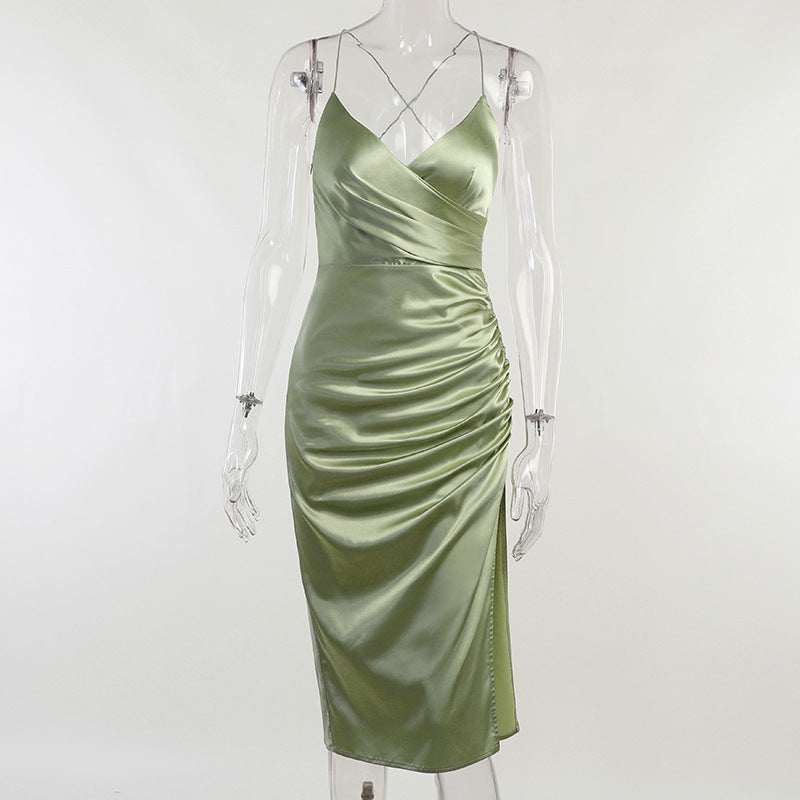 Women's V-neck Side Gathered Dress