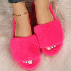 Fluffy Women's Indoor Lazy Plush Slippers Flat Cotton Slippers