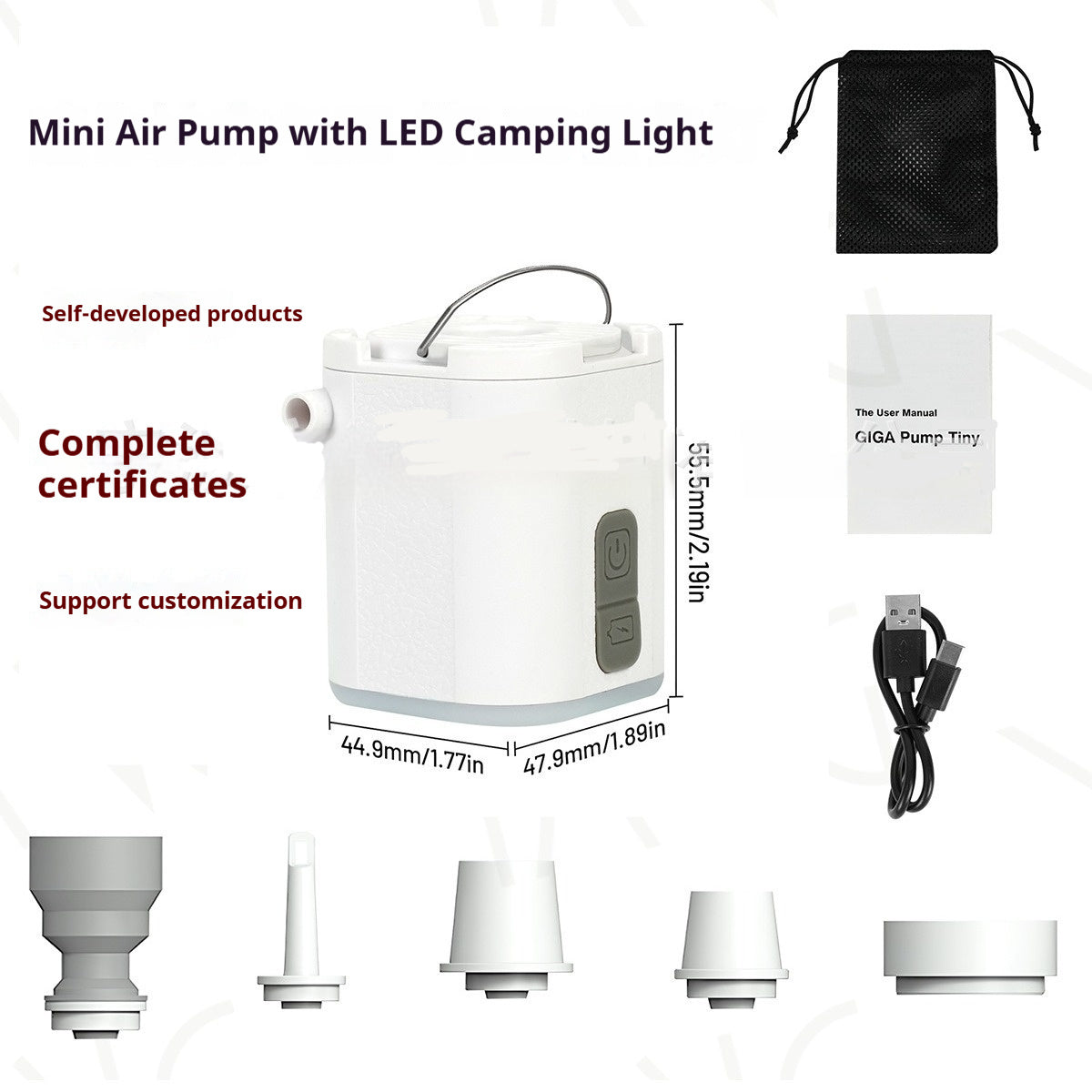 Outdoor Mini Portable air pump with light features