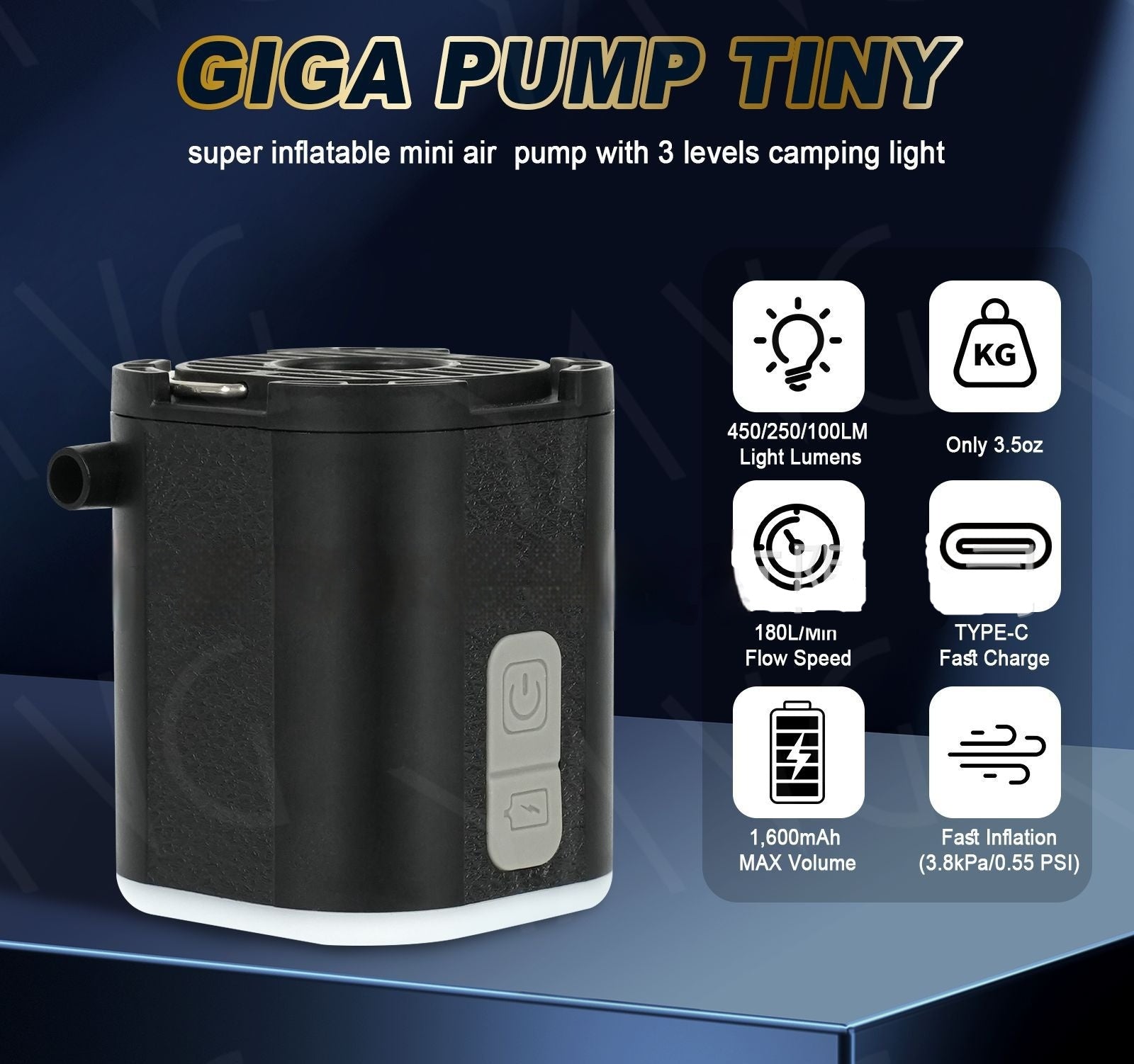 Outdoor Mini Portable air pump with light features