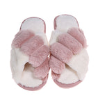 Cross-strap Furry Slippers Home Flat Indoor Floor Bedroom House Shoes Women